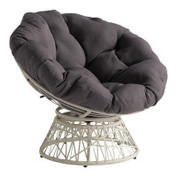 OSP Home Furnishings BF29296CM-GRY Papasan Chair with Grey Round Pillow Cushion and Cream Wicker Weave